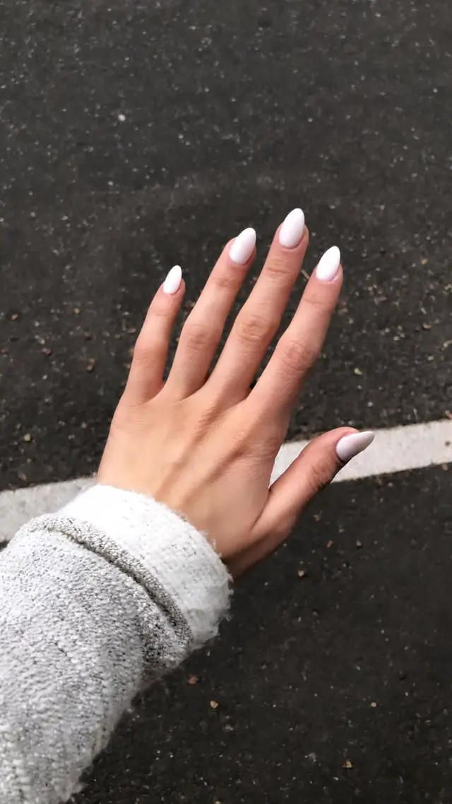 Opaque Glossy White Almonds Opaque Glossy White Almonds — Short Winter Almond Nails