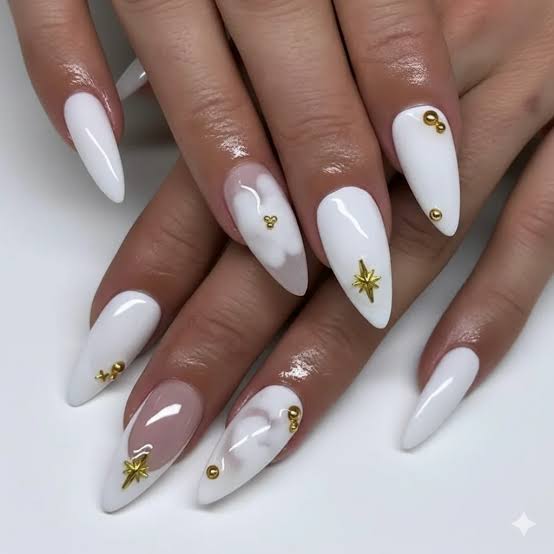 Shimmering Pale Pink Almond Nails — Winter Wedding Nails