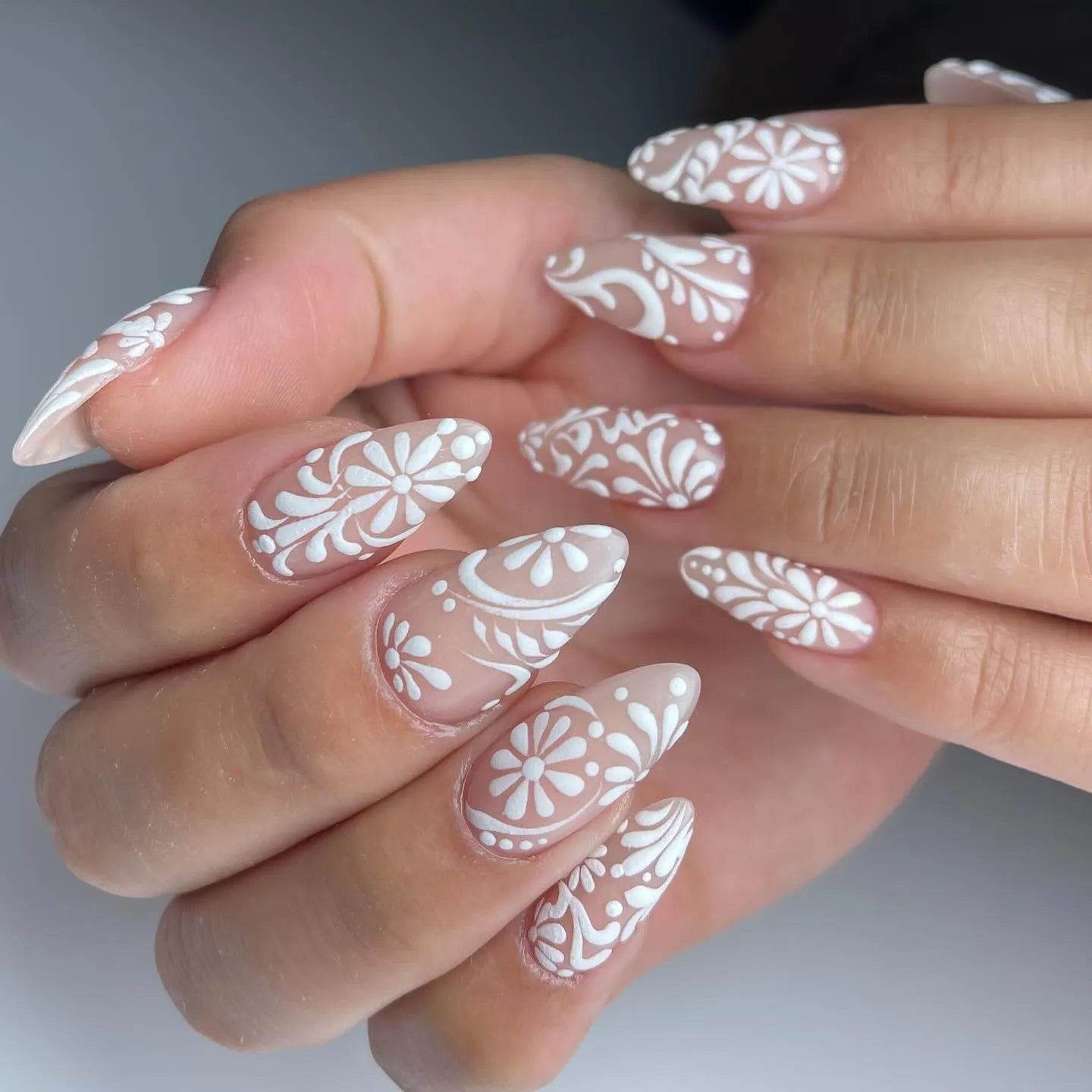 Pale Pink White Lace Square Nails — Lace Nails