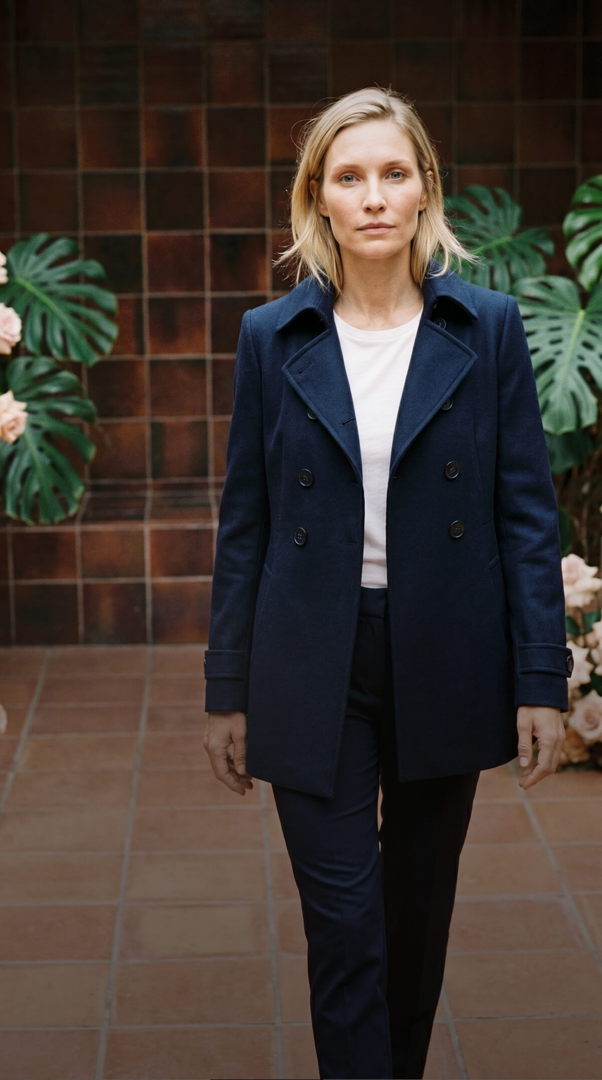 Classic Navy Peacoat with White T-Shirt — Peacoat Outfits