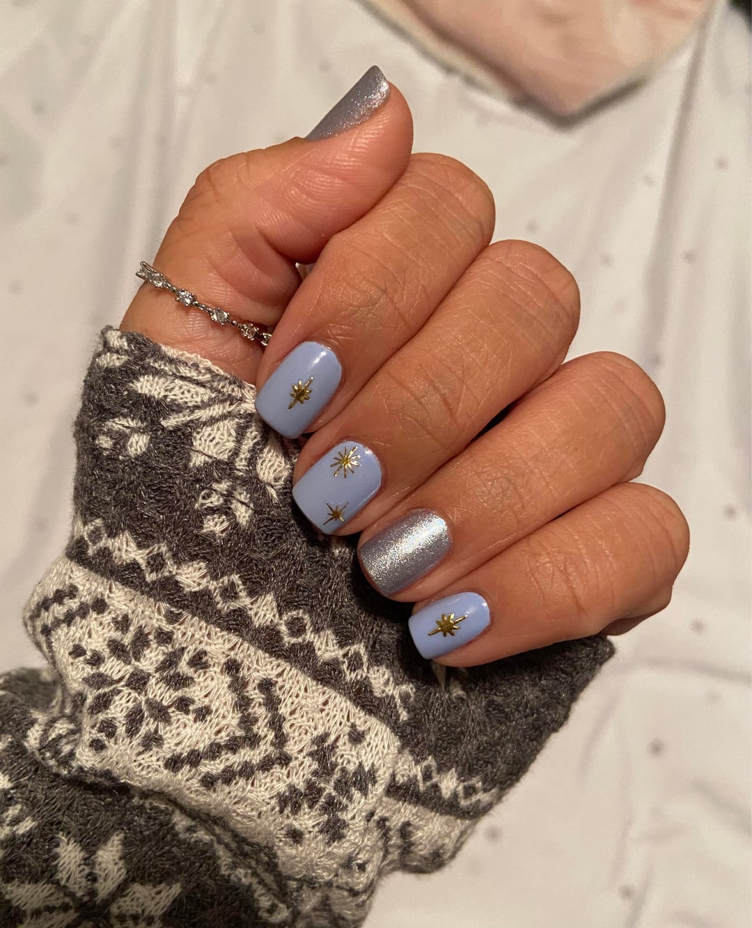 Short Square Light Blue Stars Short Square Light Blue Stars — Winter Blue Nails