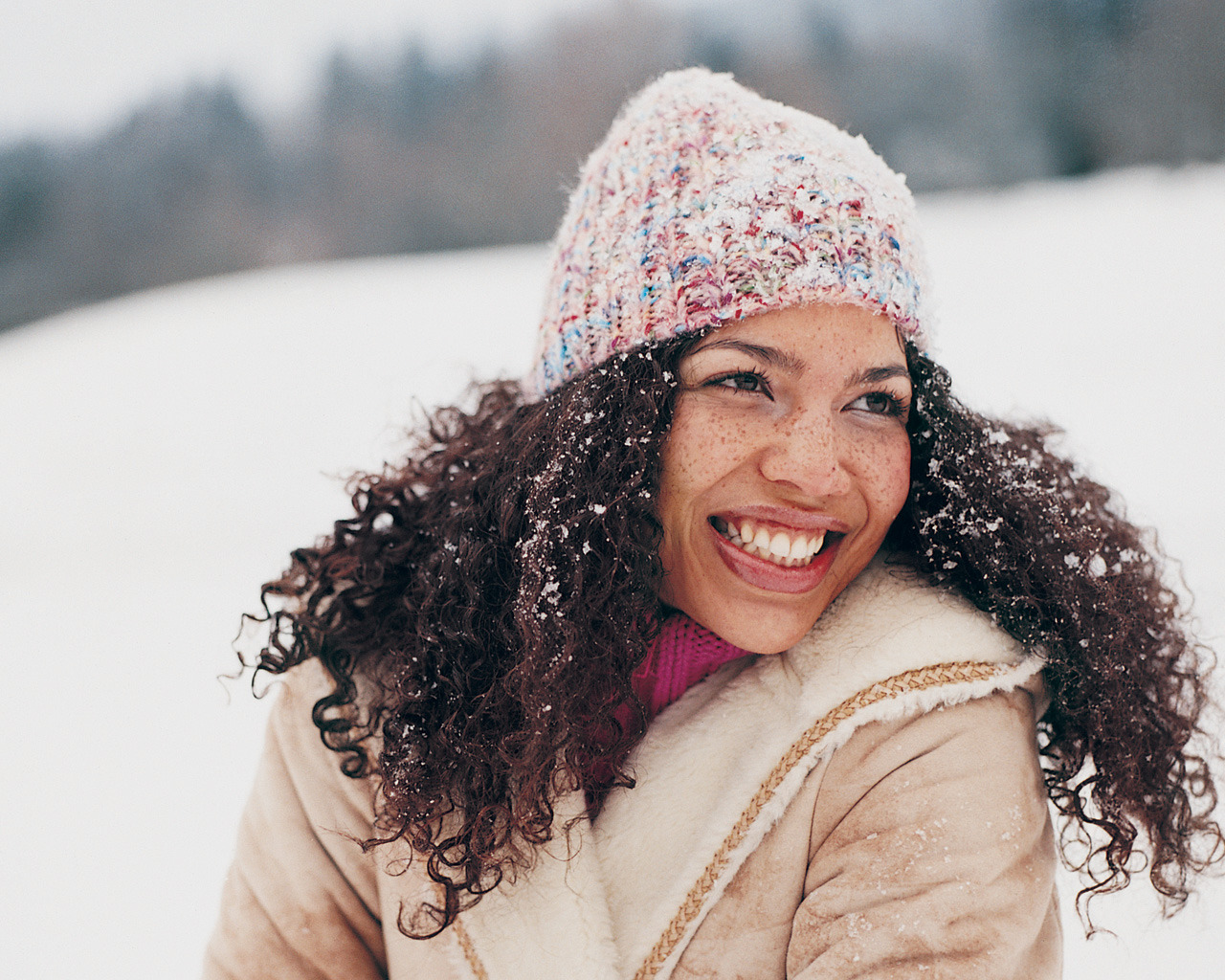 Mid-Back Dark Curls With Snowflakes Mid-Back Dark Curls With Snowflakes — Winter Haircuts for Curly Hair