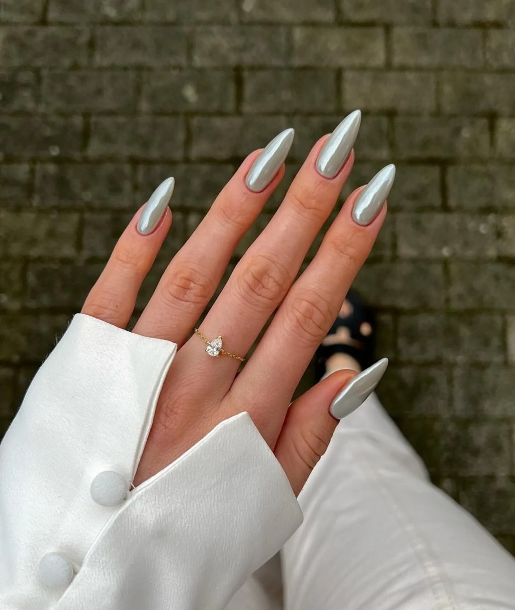 High-Shine Metallic Silver Chrome Stilettos — Chrome Nail Designs