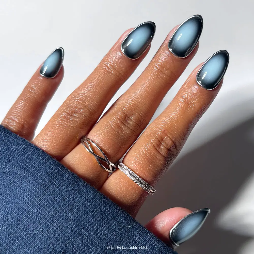 Light Blue Grey Chrome Border Gradient Light Blue Grey Chrome Border Gradient — Winter Almond Nails