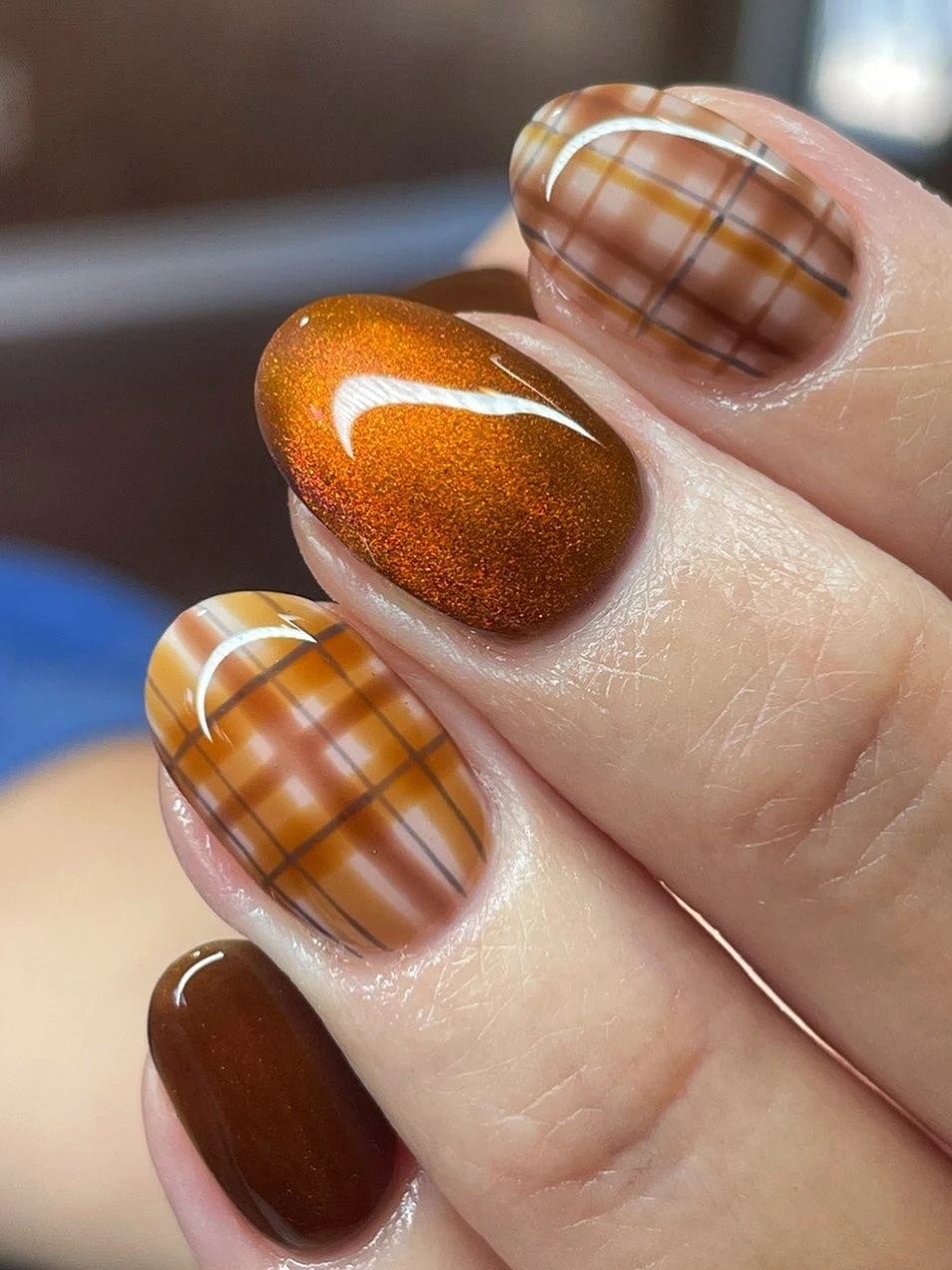 Plaid and Cat-Eye Almonds Plaid and Cat-Eye Almonds — Almond Nail Designs