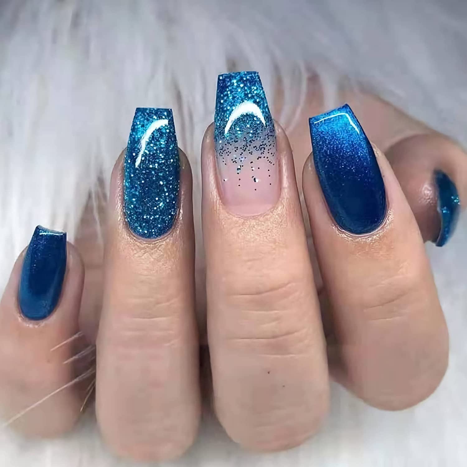 Blue Glitter Ombre Coffin Nails Blue Glitter Ombre Coffin Nails — Coffin Nail Designs