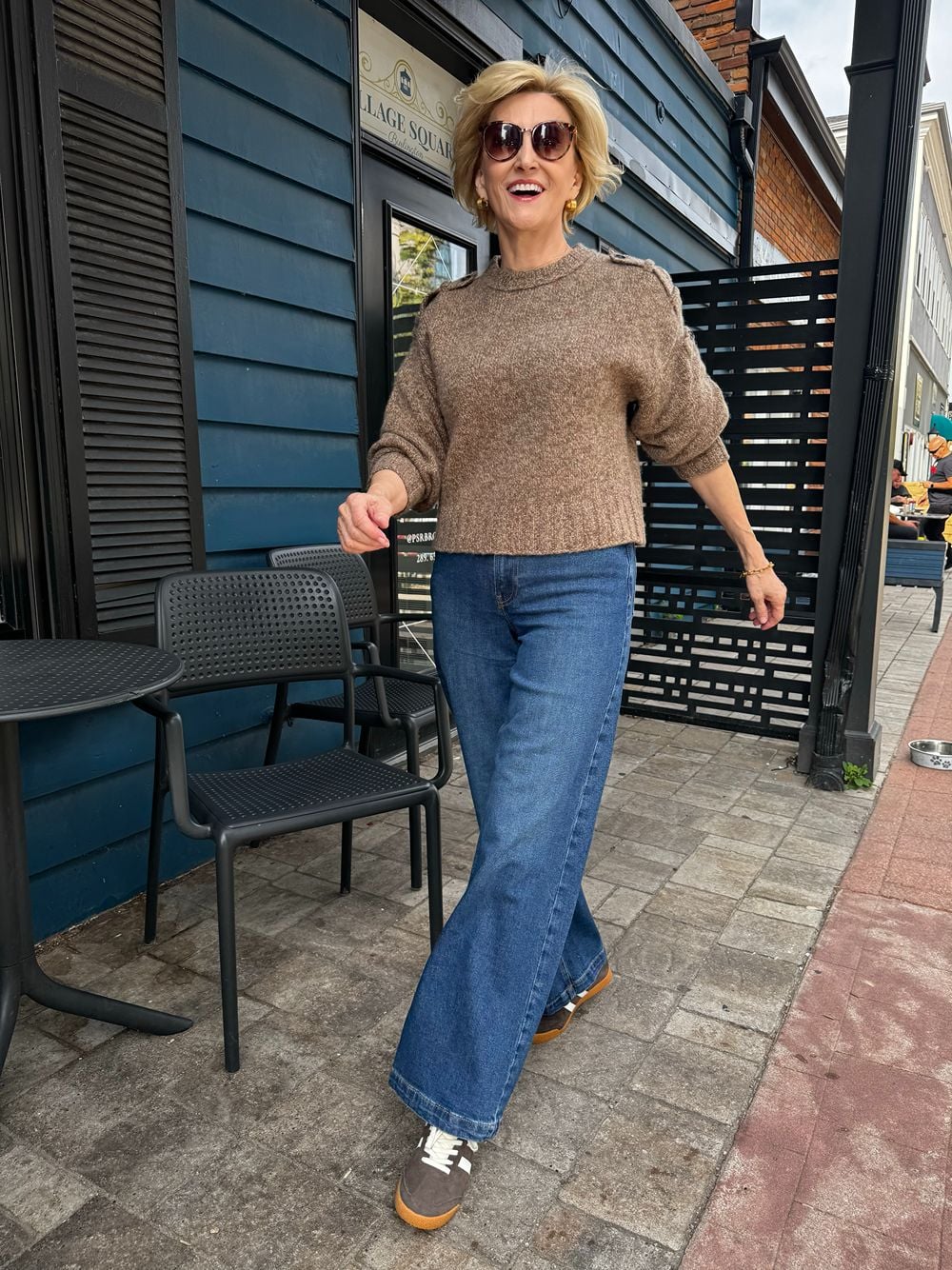 Cozy Knitwear: Brown Sweater with Wide-Leg Jeans Cozy Knitwear: Brown Sweater with Wide-Leg Jeans — Winter Outfits for Moms