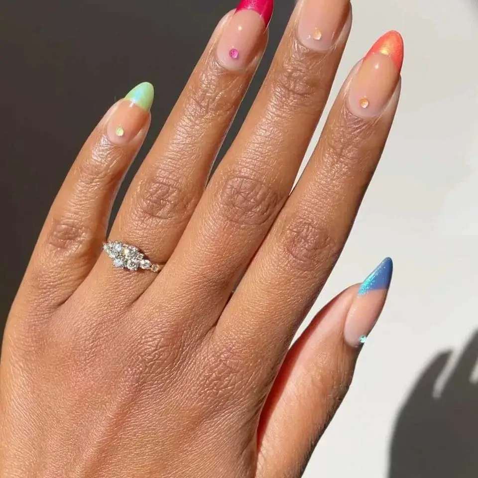 Rainbow Gradient French Tips Rainbow Gradient French Tips — Trendy Almond Nail Designs
