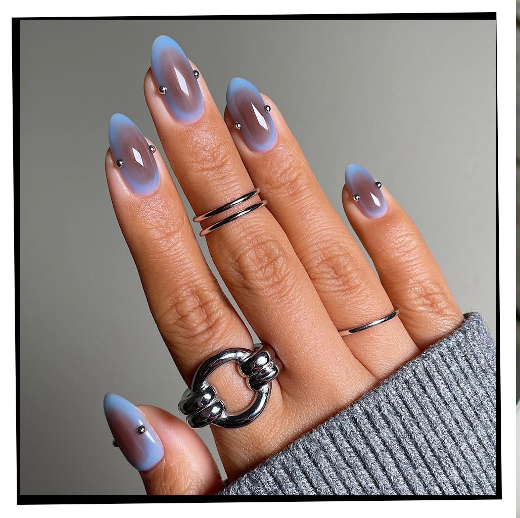 Sheer Nude Light Blue Gradient Nails Sheer Nude Light Blue Gradient Nails — Winter Nail Colors