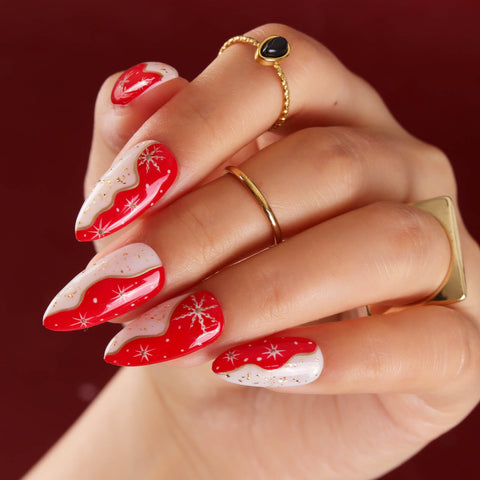 Festive Wavy Red and White Design Festive Wavy Red and White Design — Winter Red Nails