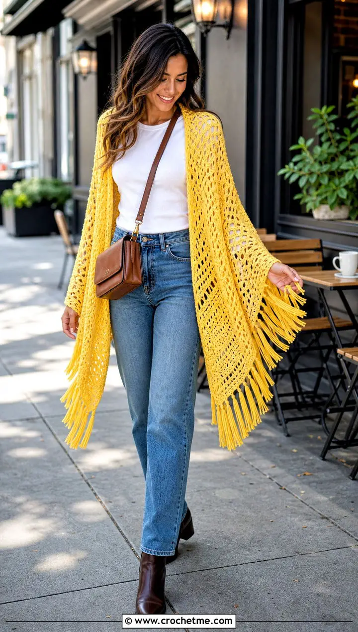 Bohemian Crochet Cardigan with Fringe Detail Bohemian Crochet Cardigan with Fringe Detail — Cardigan Outfits
