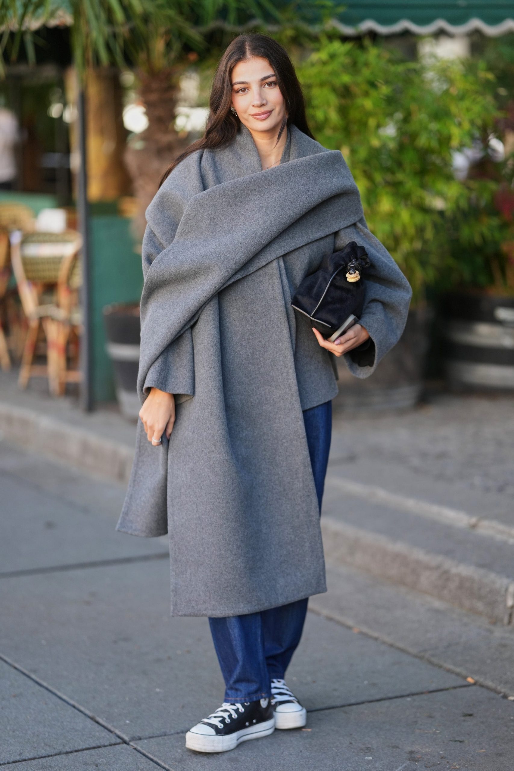 Oversized Grey Wool Wrap Coat with Jeans Oversized Grey Wool Wrap Coat with Jeans — Wool Coat Outfits