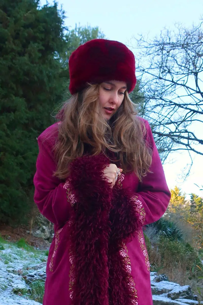 Monochromatic Burgundy: Fur Hat and Matching Coat Monochromatic Burgundy: Fur Hat and Matching Coat — Fur Hat Outfits