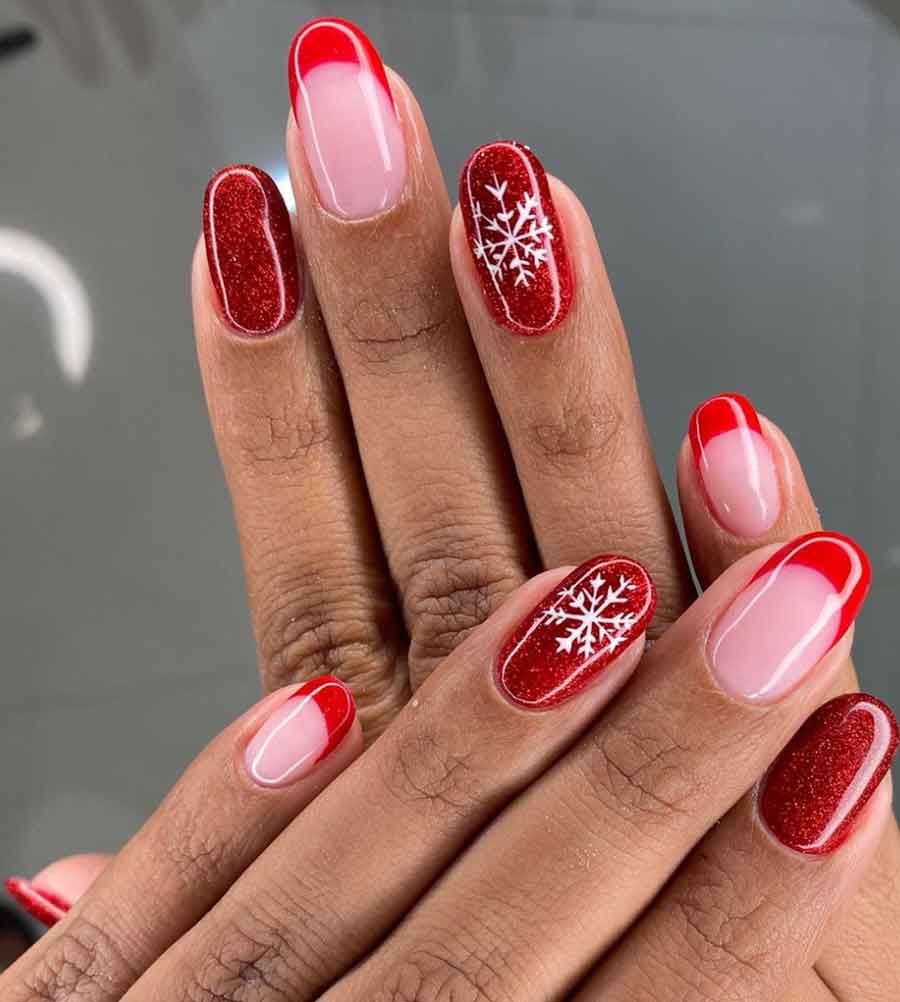 Festive Red French Snowflake Festive Red French Snowflake — Winter Nail Colors for Dark Skin