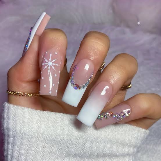 Nude Pink Rhinestone Ombre Nails Nude Pink Rhinestone Ombre Nails — Winter Coffin Nails