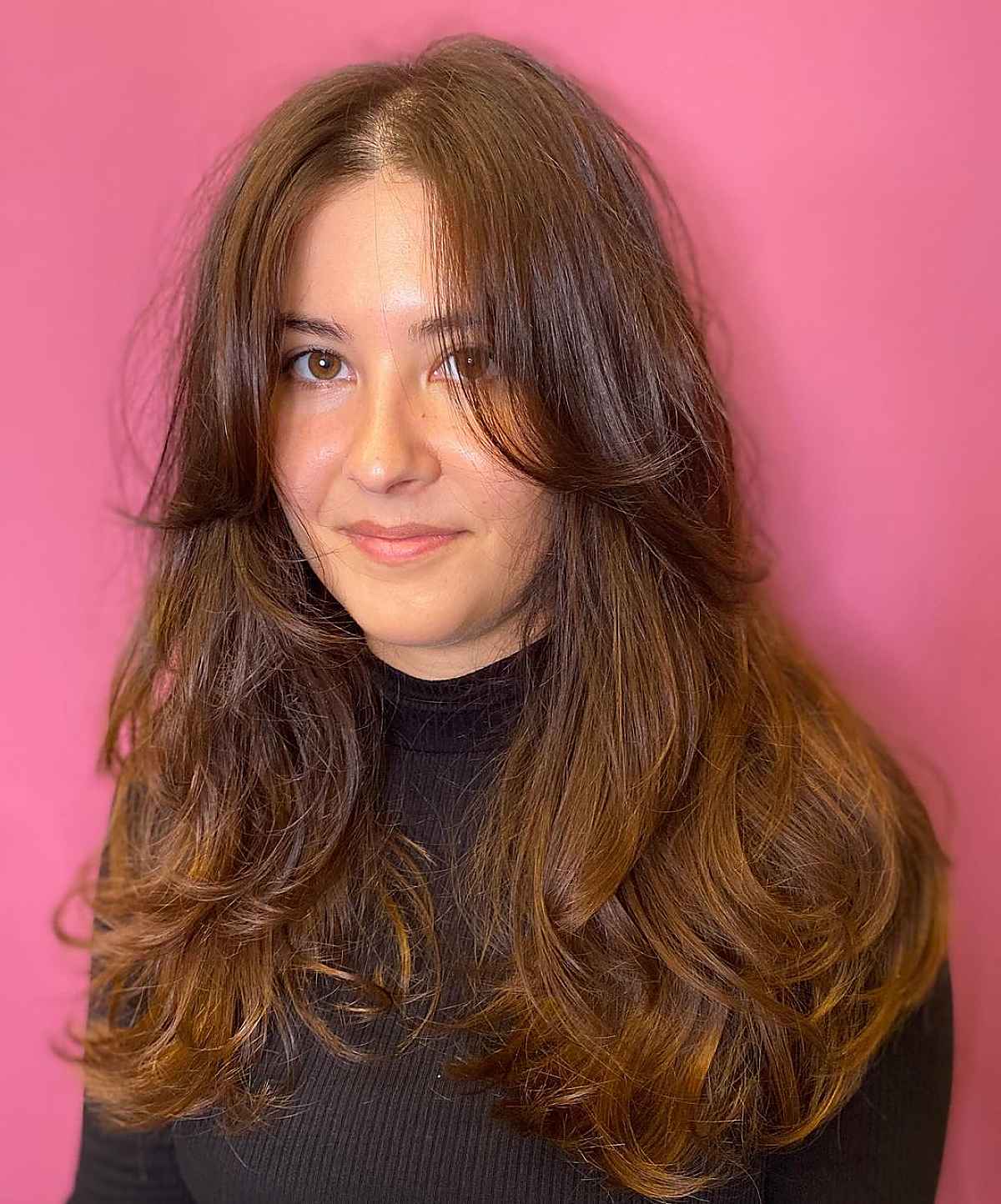 Thick Wavy Long Shag With Auburn Tones Thick Wavy Long Shag With Auburn Tones — Winter Haircuts for Plus Size Women