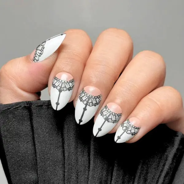 Medium Stiletto Black Lace Nails — Simple Nail Designs