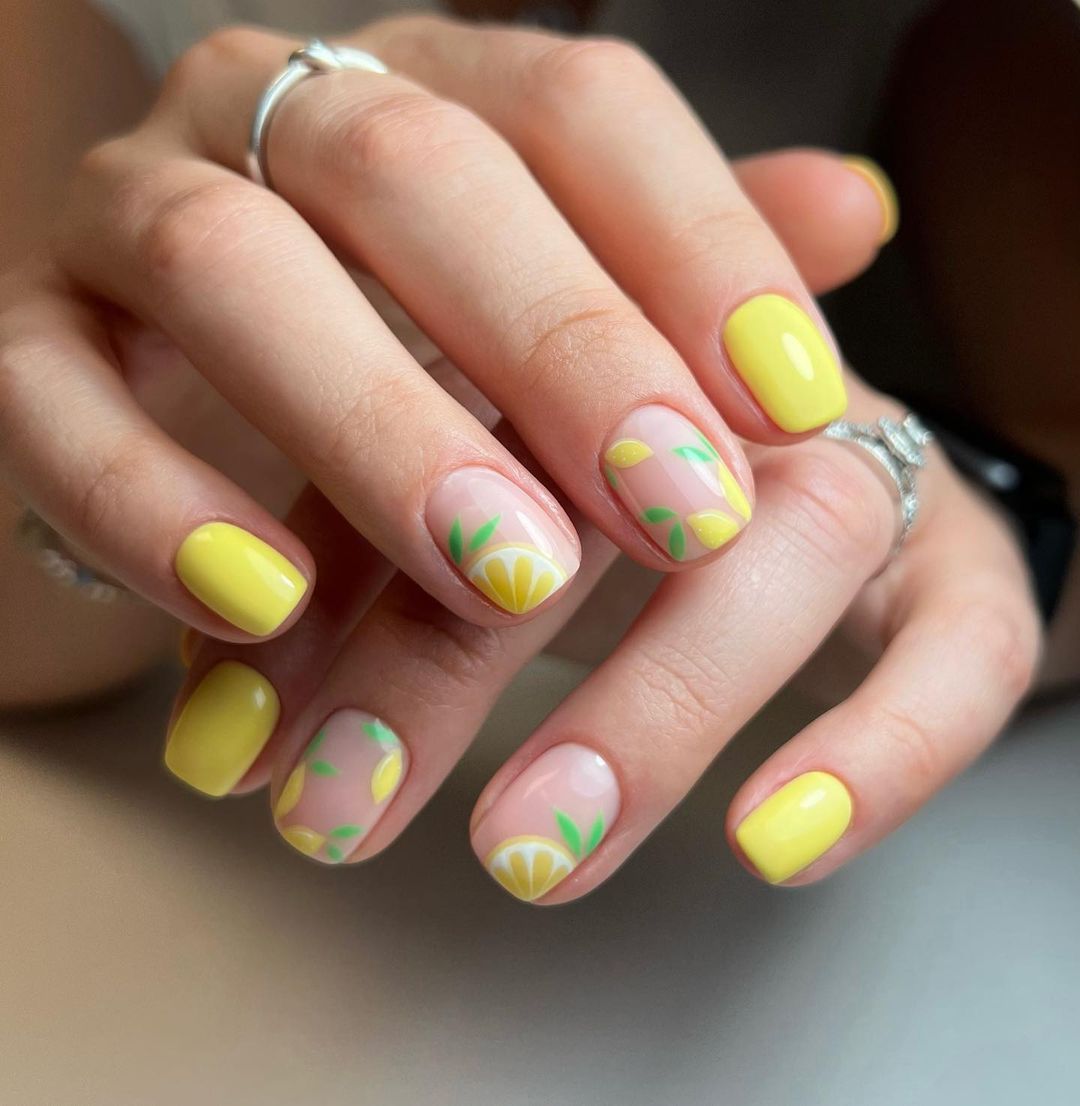 Lemon Slice Summer Short Rounded Square Nails Lemon Slice Summer Short Rounded Square Nails — Short Nail Designs