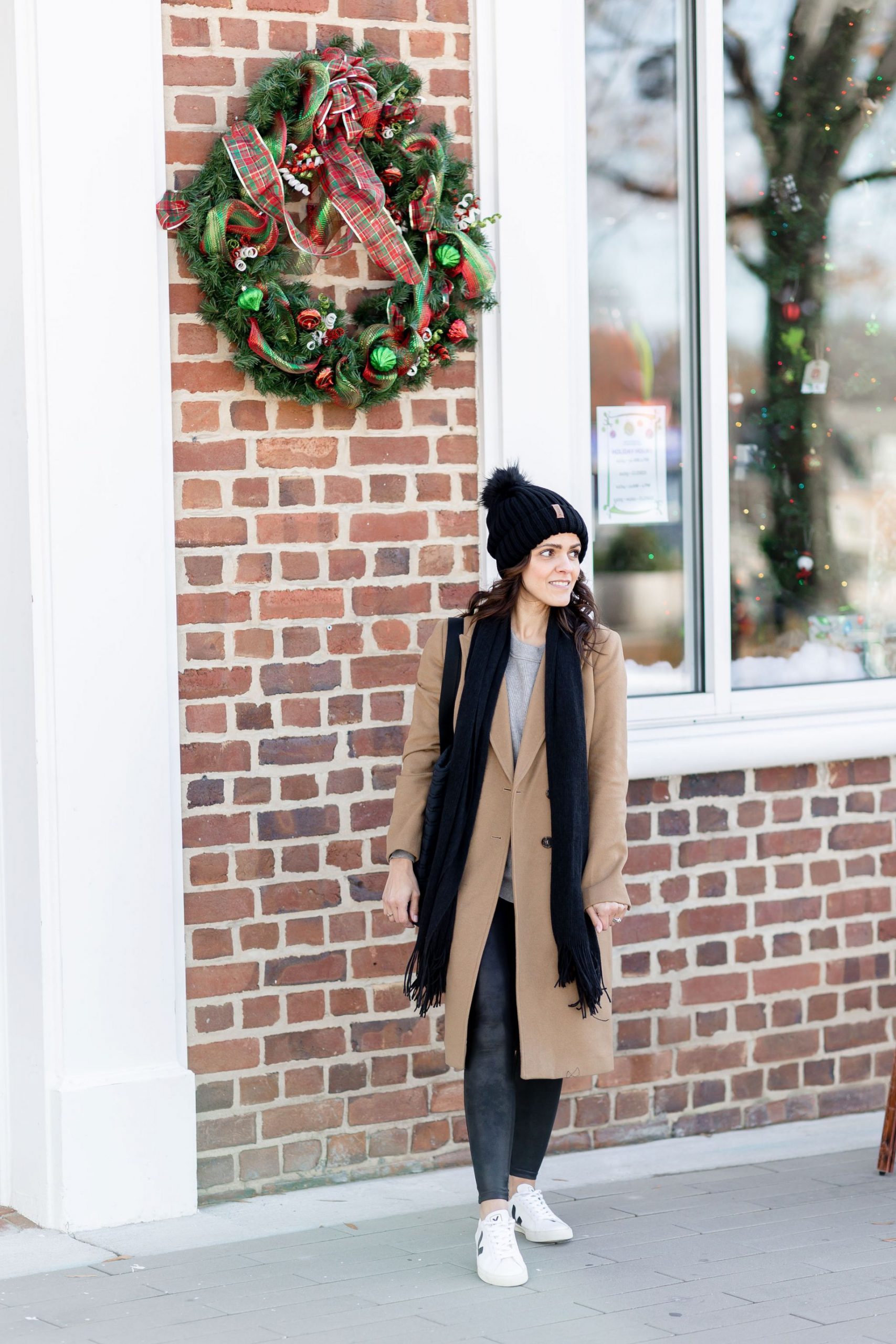 Everyday Casual: Camel Coat with Beanie and Sneakers Everyday Casual: Camel Coat with Beanie and Sneakers — Camel Coat Outfits