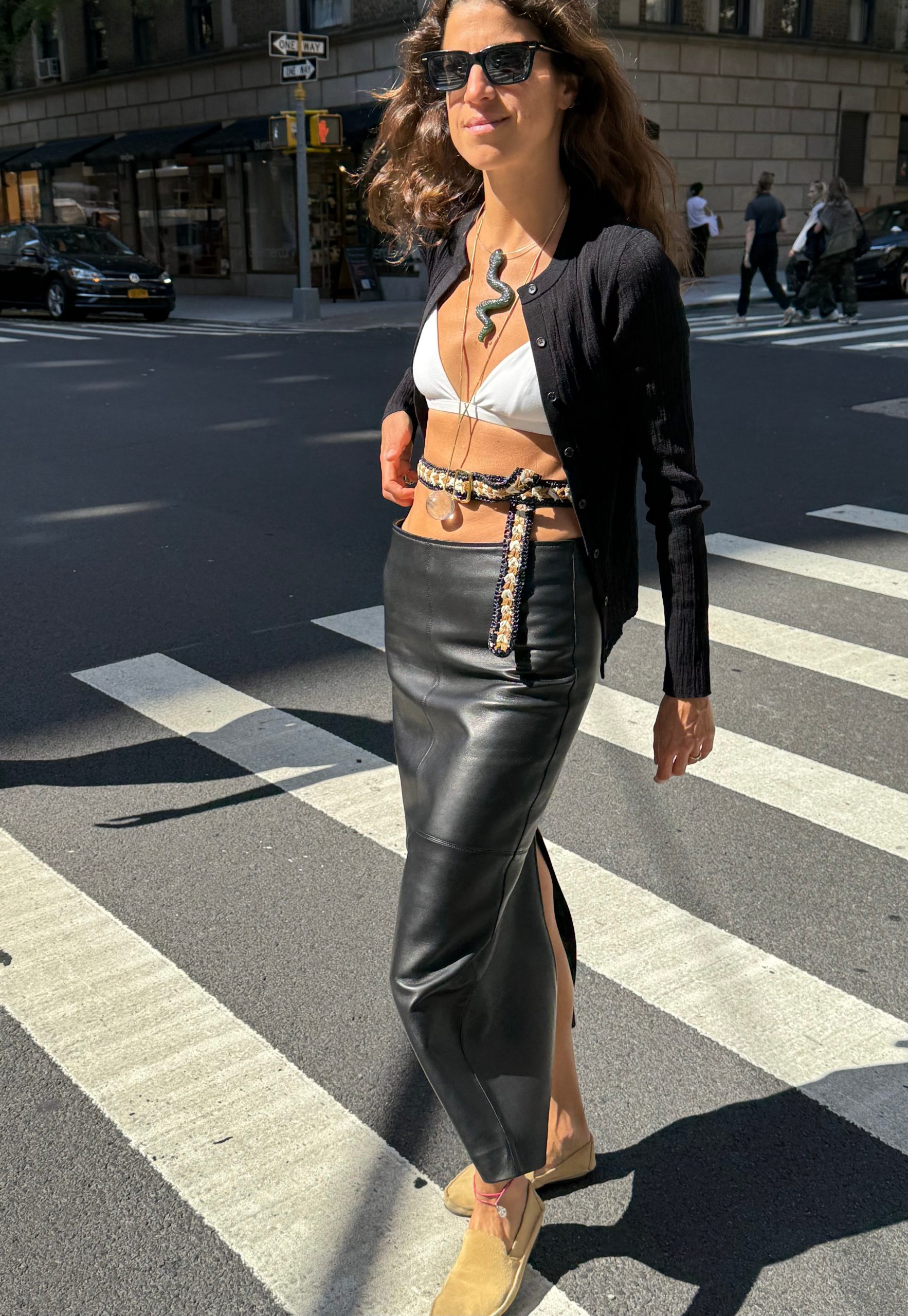 Edgy Summer: Black Column Skirt with Bralette and Cardigan Edgy Summer: Black Column Skirt with Bralette and Cardigan — Leather Skirt Outfits