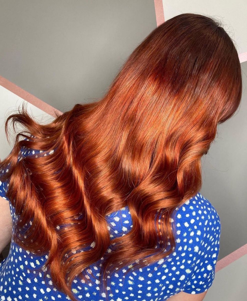 Fiery Copper Auburn Loose Waves Fiery Copper Auburn Loose Waves — Winter Auburn Hair Color