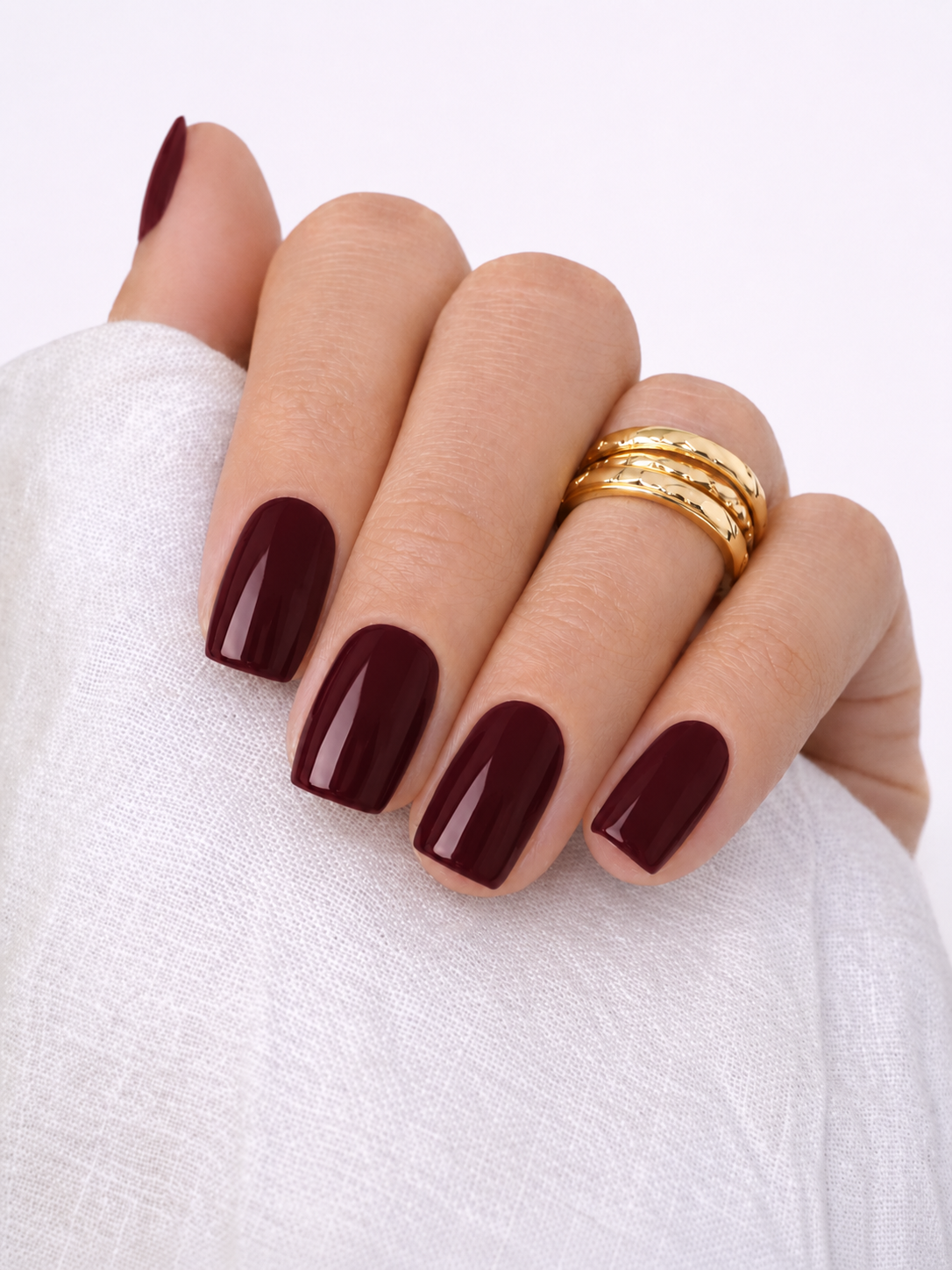 Deep Burgundy Red Glossy Short Squares — Black Cherry Nails