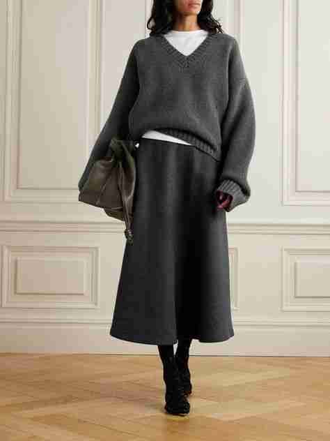 Comfortable Layers: Oversized Sweater with Midi Skirt — Old Money Winter Outfits