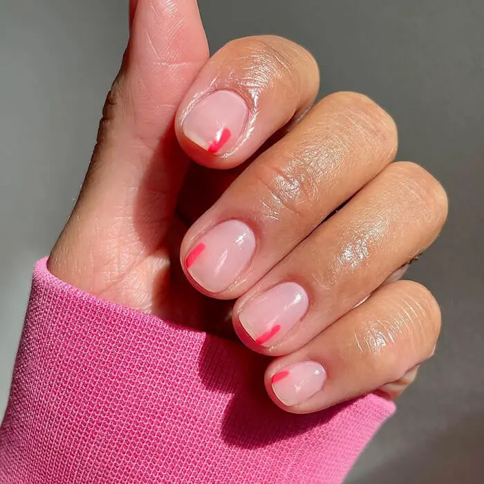 Short Natural Neon Pink Line Accent Short Natural Neon Pink Line Accent — Trendy Simple Nail Designs