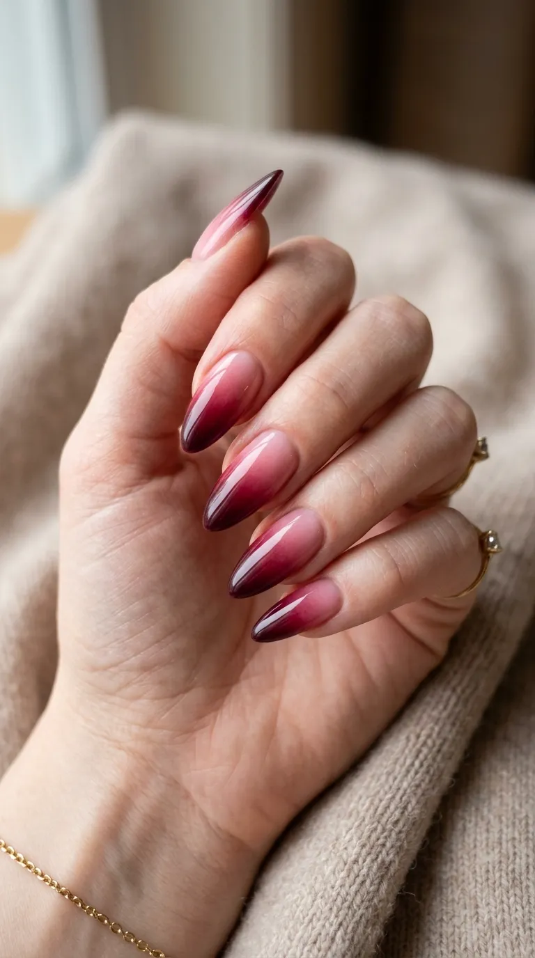 Burgundy Pink Ombre Almonds Burgundy Pink Ombre Almonds — Almond Nail Designs