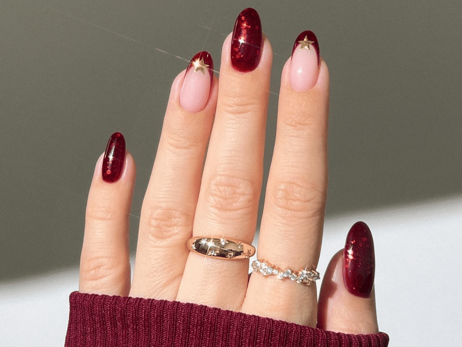 Red Glitter French Oval Nails Red Glitter French Oval Nails — Winter Acrylic Nails