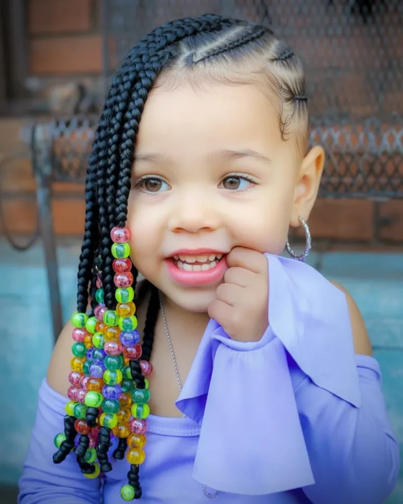 Single Braid with Colorful Beads — Winter Hairstyles for Black Kids
