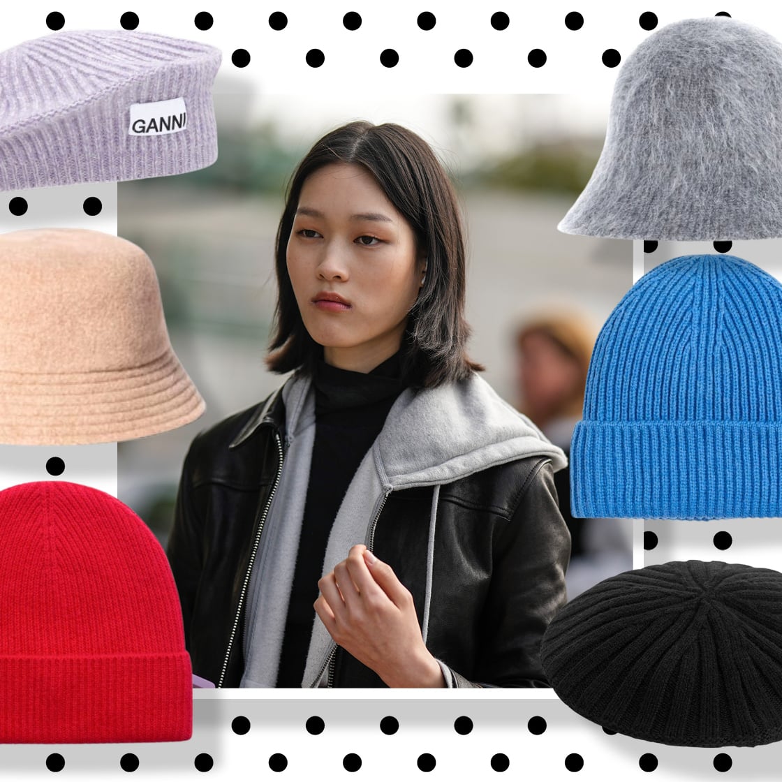 Sleek Black Bob Under Leather Beret Sleek Black Bob Under Leather Beret — Winter Hat Hairstyles