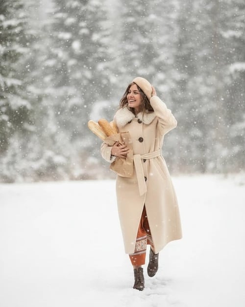 Elegant Wool Coat and Beret for a Sophisticated Winter Portrait — Winter Photoshoot Outfits