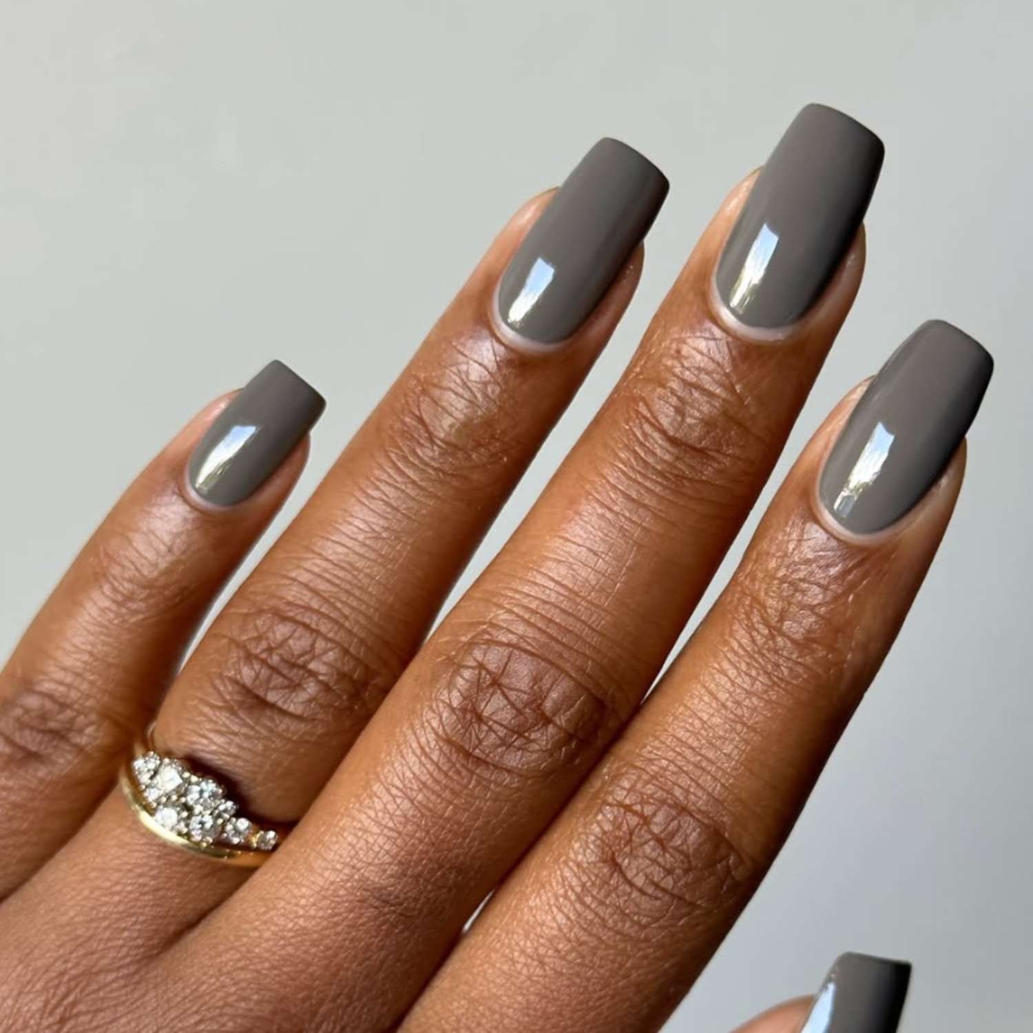 Glossy Dark Grey Square Nails Glossy Dark Grey Square Nails — Winter Square Nails