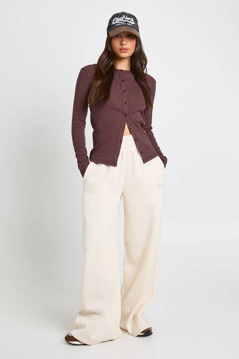 Deep Brown Fitted Top with Cream Wide-Leg Pants — Chocolate Brown Outfits