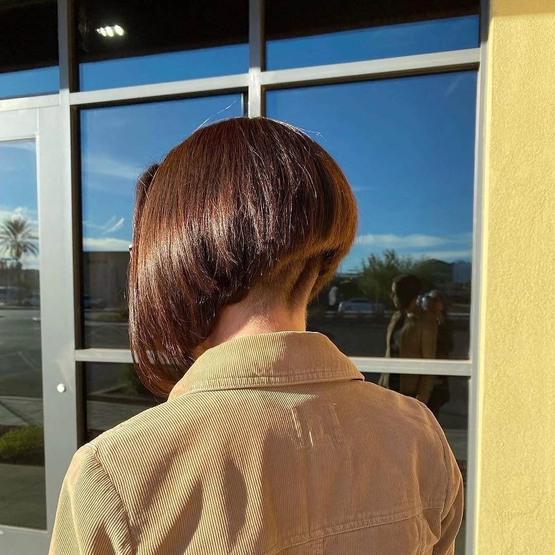 Auburn bob with rounded back and exposed nape