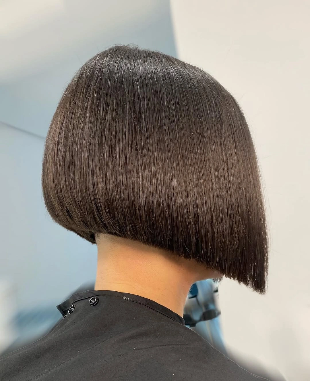 Dark brown bob with rounded back and short nape