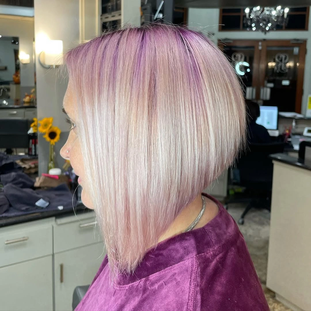Pastel blonde and lilac bob with long angled front