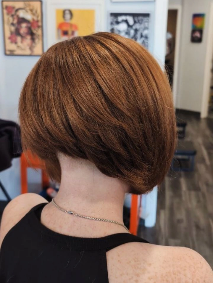 Warm brown bob with rounded back and tapered nape