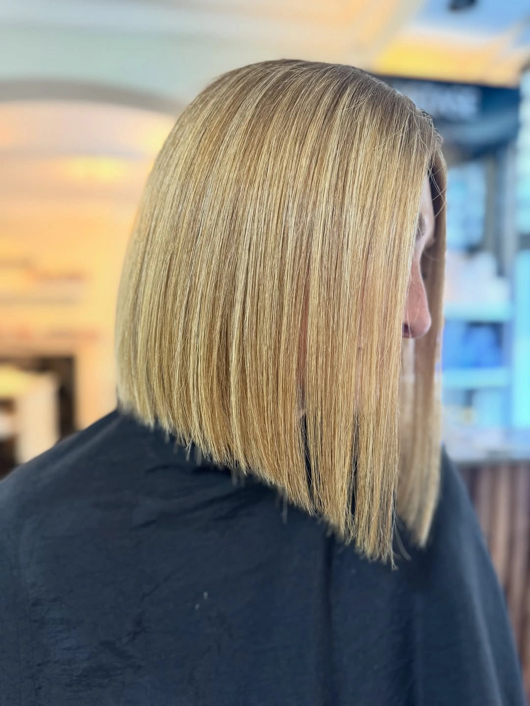 Long blonde straight bob with longer front length