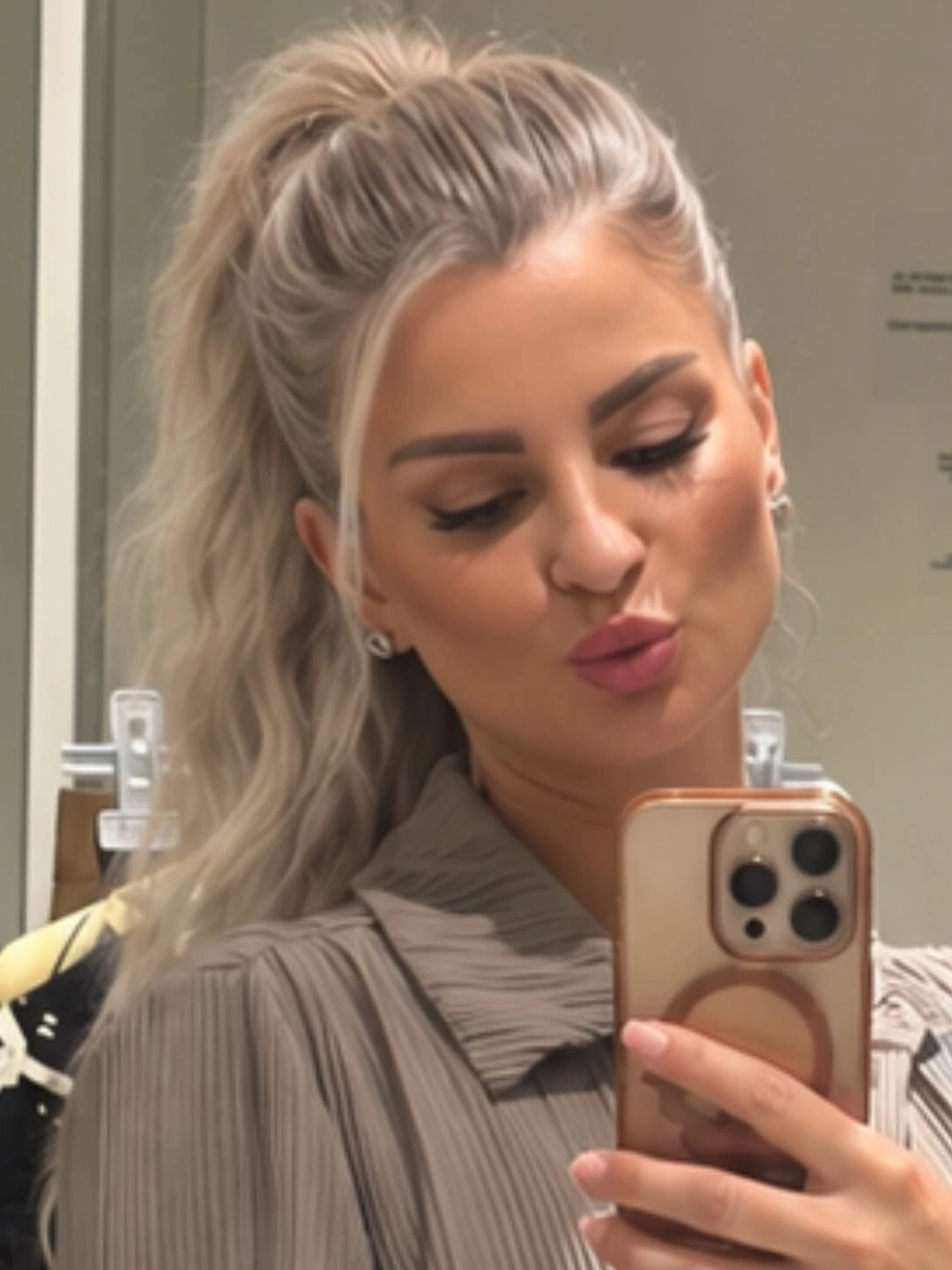 High pale blonde ponytail with curled length