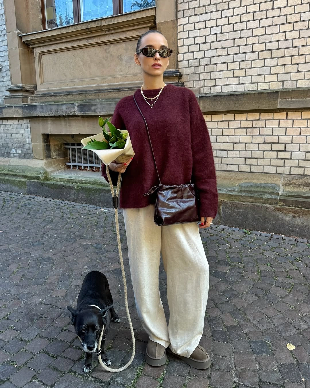 White structured blazer with taupe midi skirt and pointed pumps