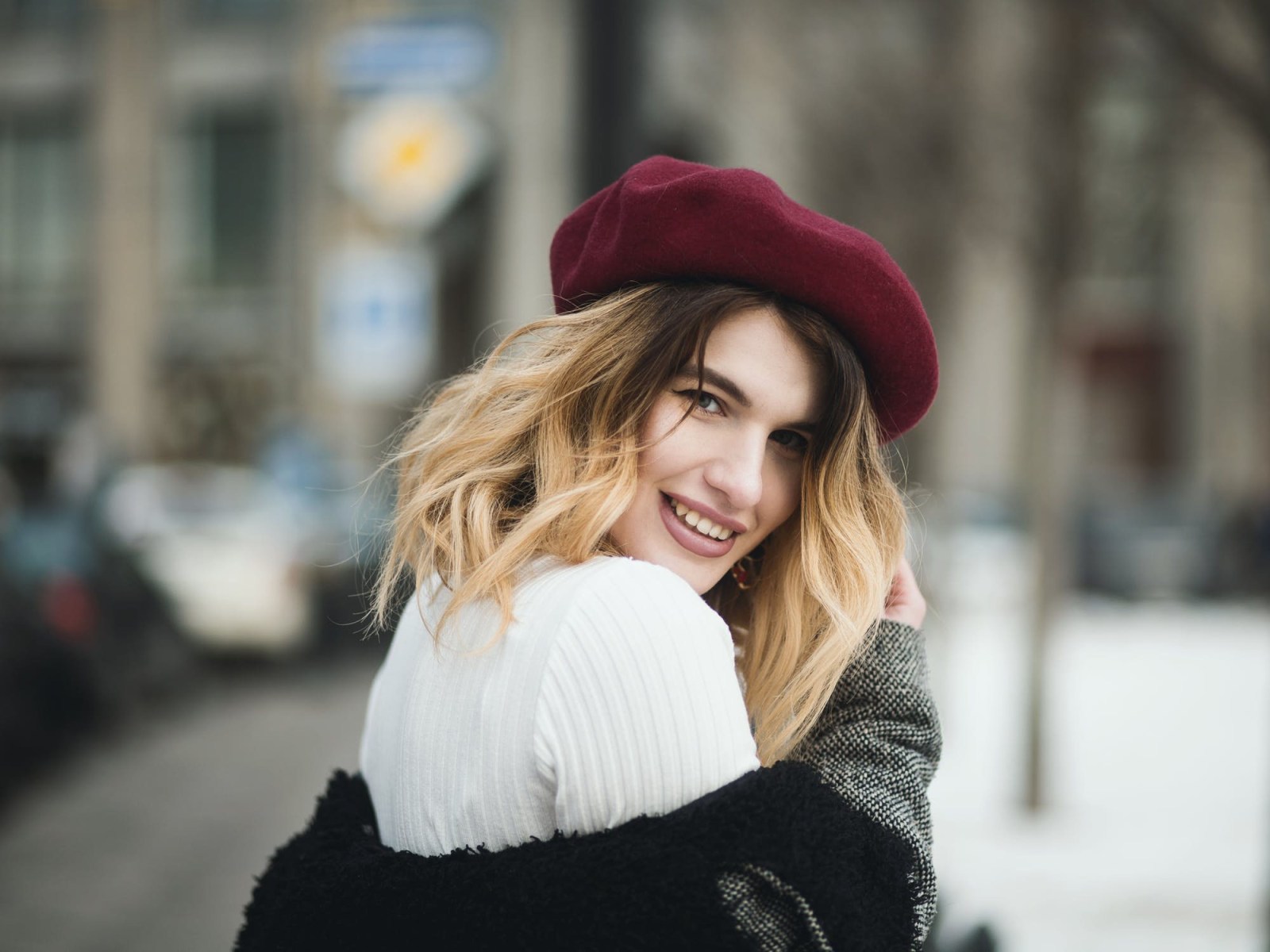 Layered Textures: Knit Sweater, Patterned Jacket, and Fuzzy Coat — Winter Going Out Outfits