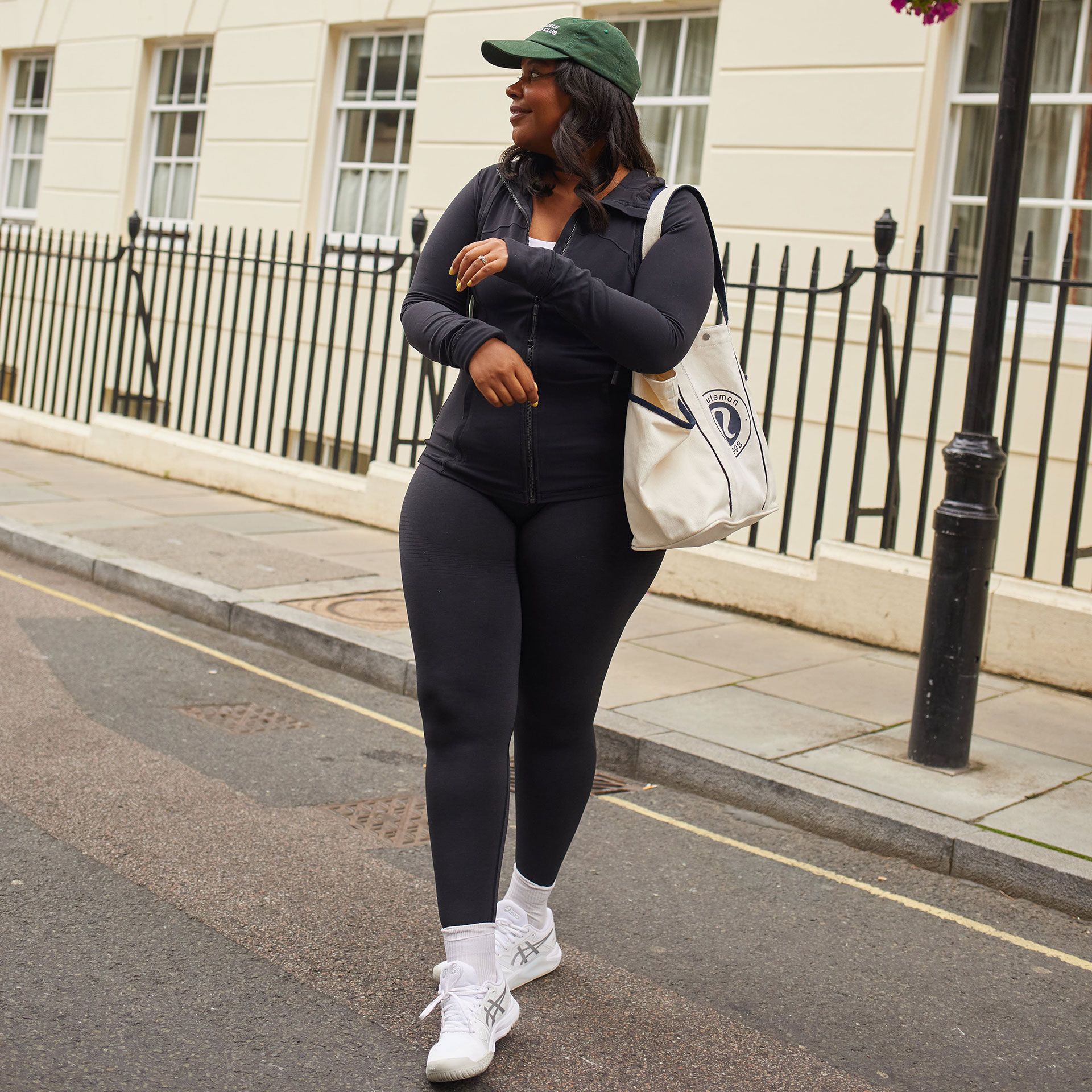 Athleisure Set with White Sneakers and Baseball Cap — Winter Outfits for Black Girls