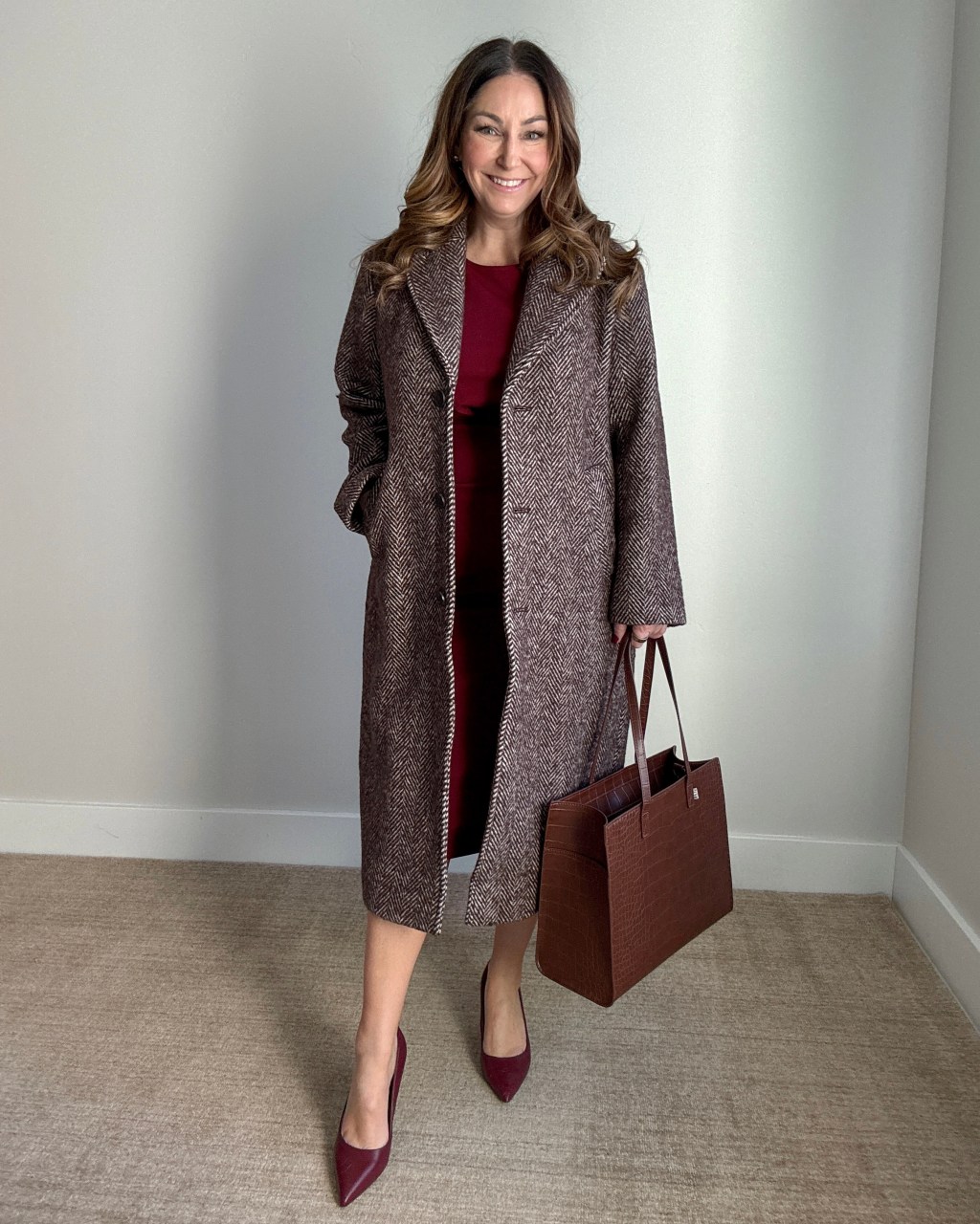 Patterned Tweed Coat for Sophisticated Workwear Patterned Tweed Coat for Sophisticated Workwear — Winter Outfits for Women Over 60