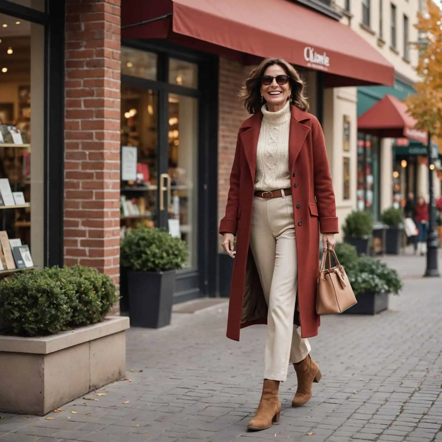 Rust Coat and Cream Sweater for Warm Winter Neutrals Rust Coat and Cream Sweater for Warm Winter Neutrals — Winter Outfits for Women Over 60