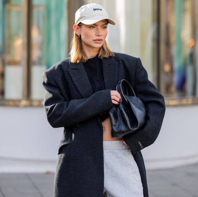 Charcoal Coat with Grey Sweatpants for Casual Outing — Winter Dinner Outfits