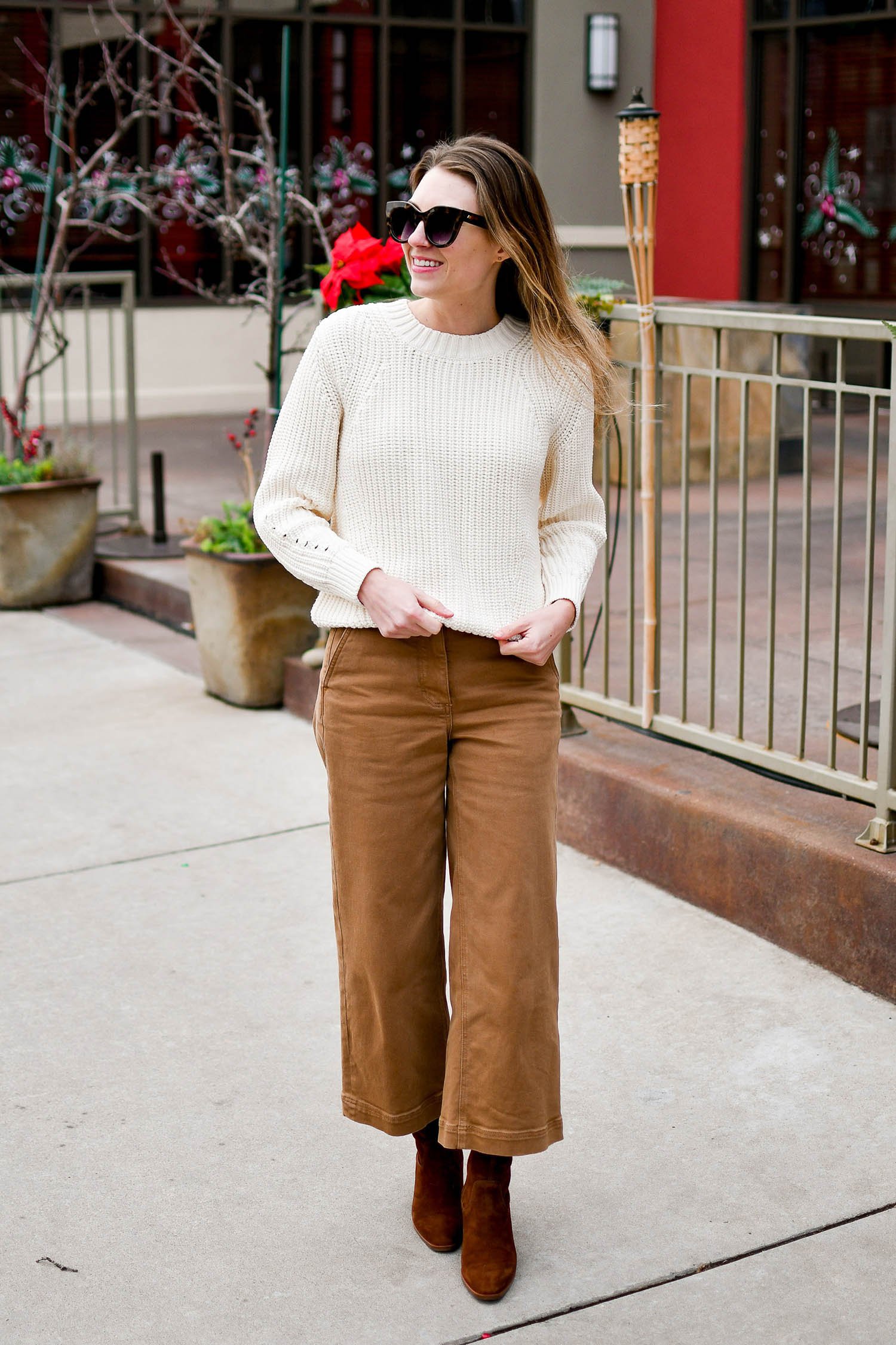 Cable-Knit Sweater over Collared Shirt with Corduroy Trousers — Winter Business Casual Outfits