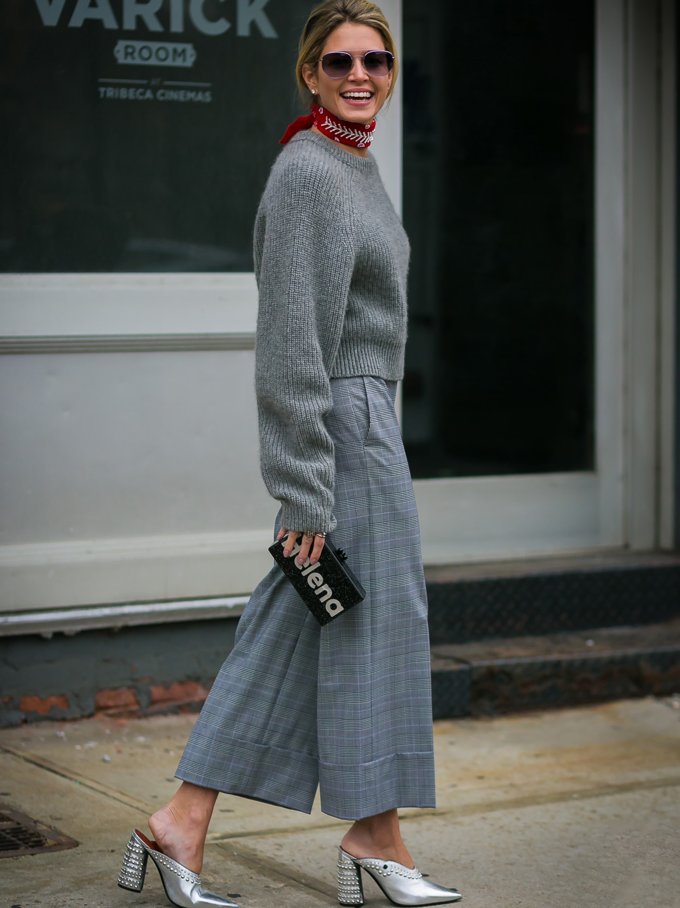 Monochromatic Grey Knit Set with Statement Silver Mules Monochromatic Grey Knit Set with Statement Silver Mules — Winter Teacher Outfits