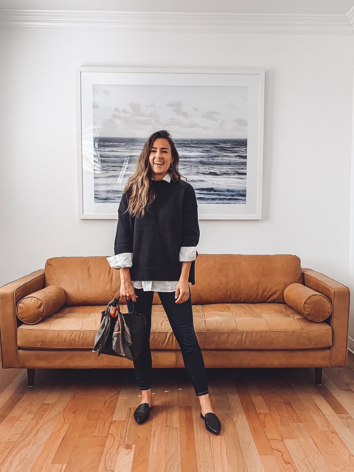 Oversized Knit Sweater Over a Collared Shirt and Black Pants Oversized Knit Sweater Over a Collared Shirt and Black Pants — Winter Teacher Outfits